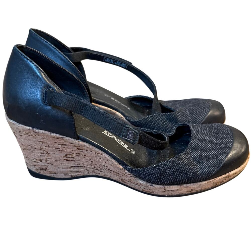 Teva Riviera Mary Jane Wedge Heel Cork Leather Round Toe REI Black Women’s 9